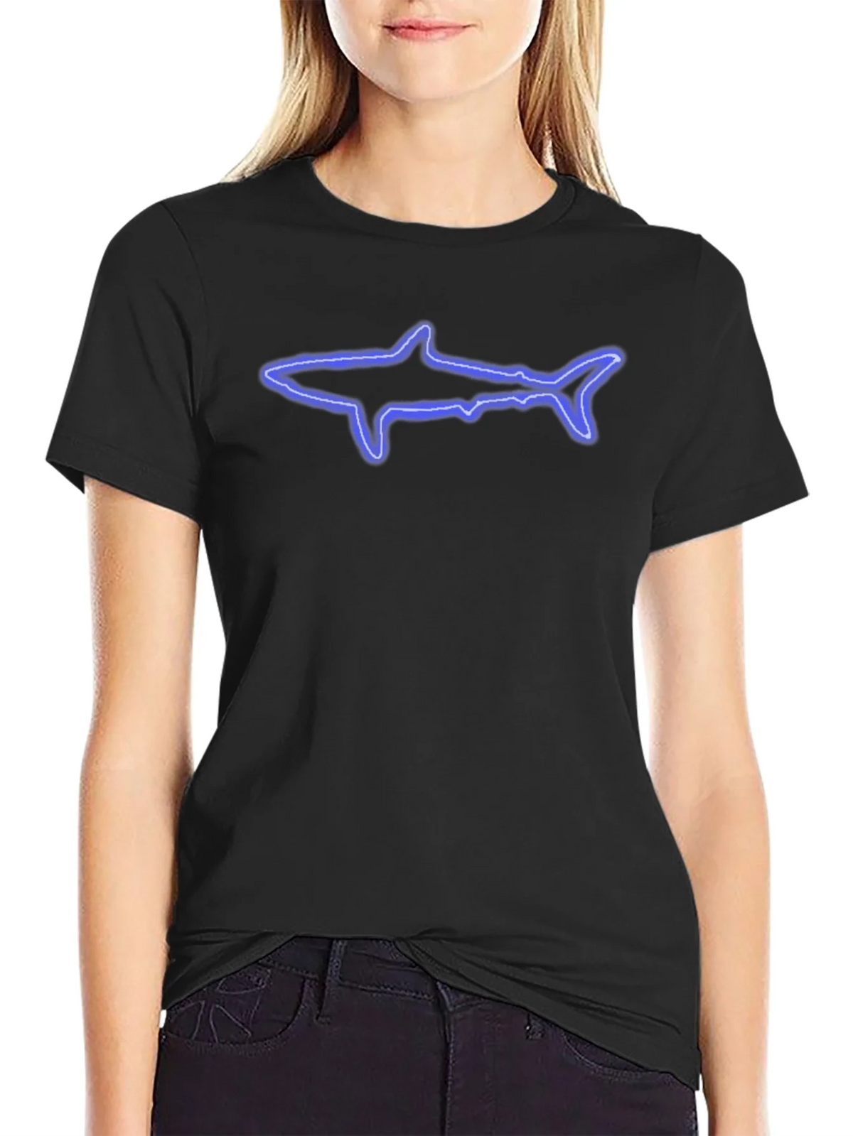 Neon Shark Graphic Black T-Shirt product image 2