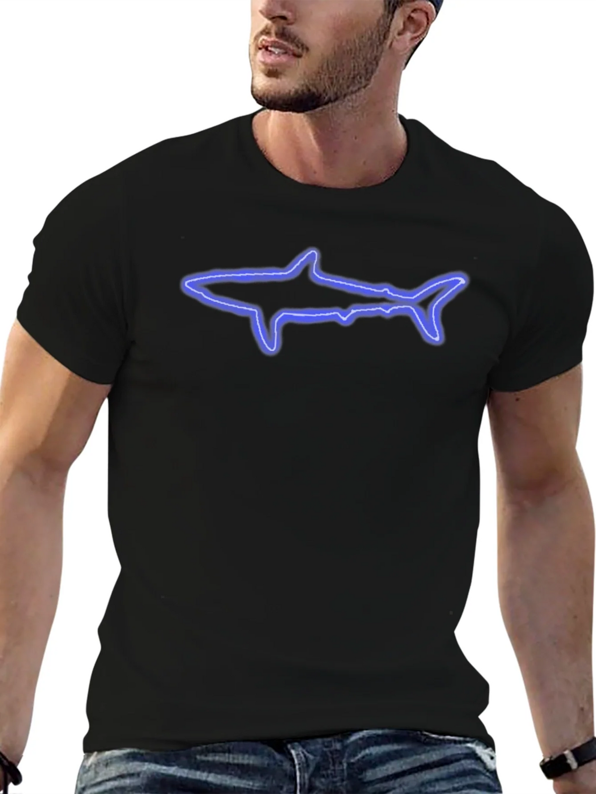 Neon Shark Graphic Black T-Shirt product image 6
