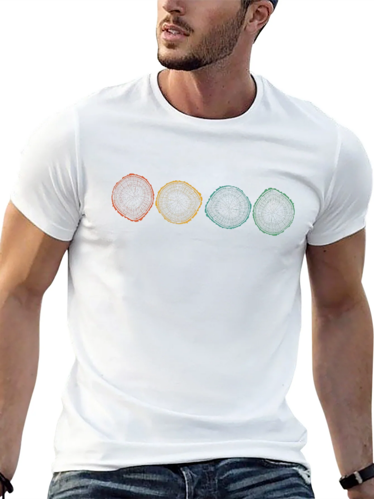 Retro Tree Ring Graphic Tee - Black Cotton Shirt