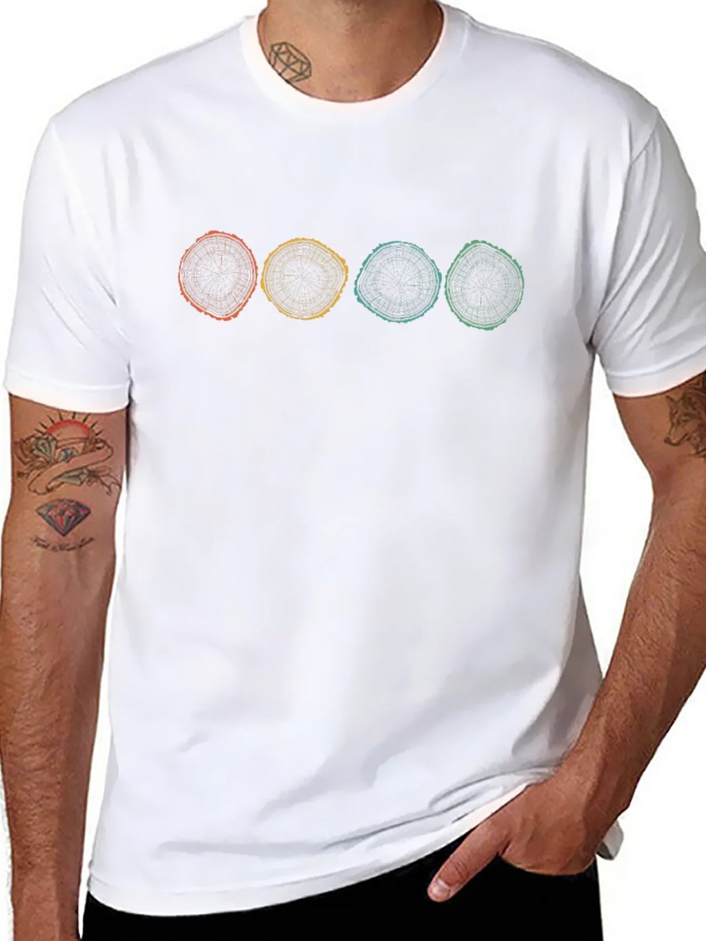 Retro Tree Ring Graphic Tee - Black Cotton Shirt