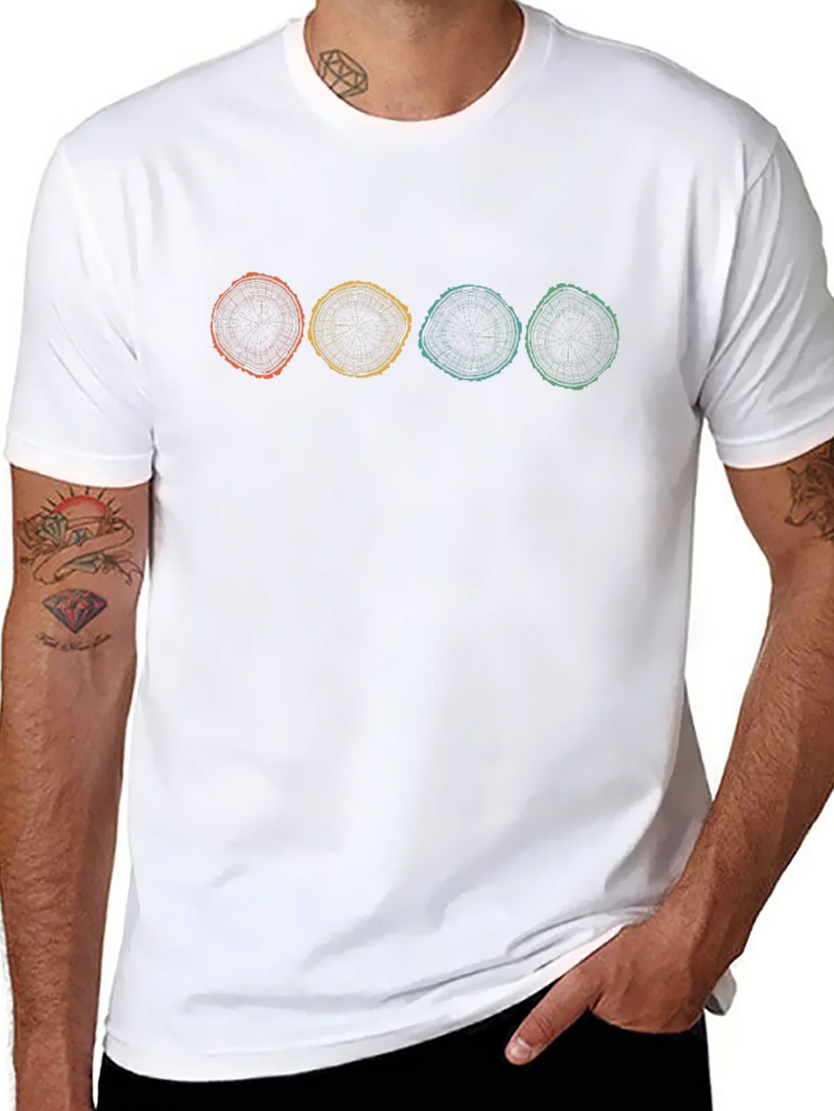 Retro Tree Ring Graphic Tee - Black Cotton Shirt