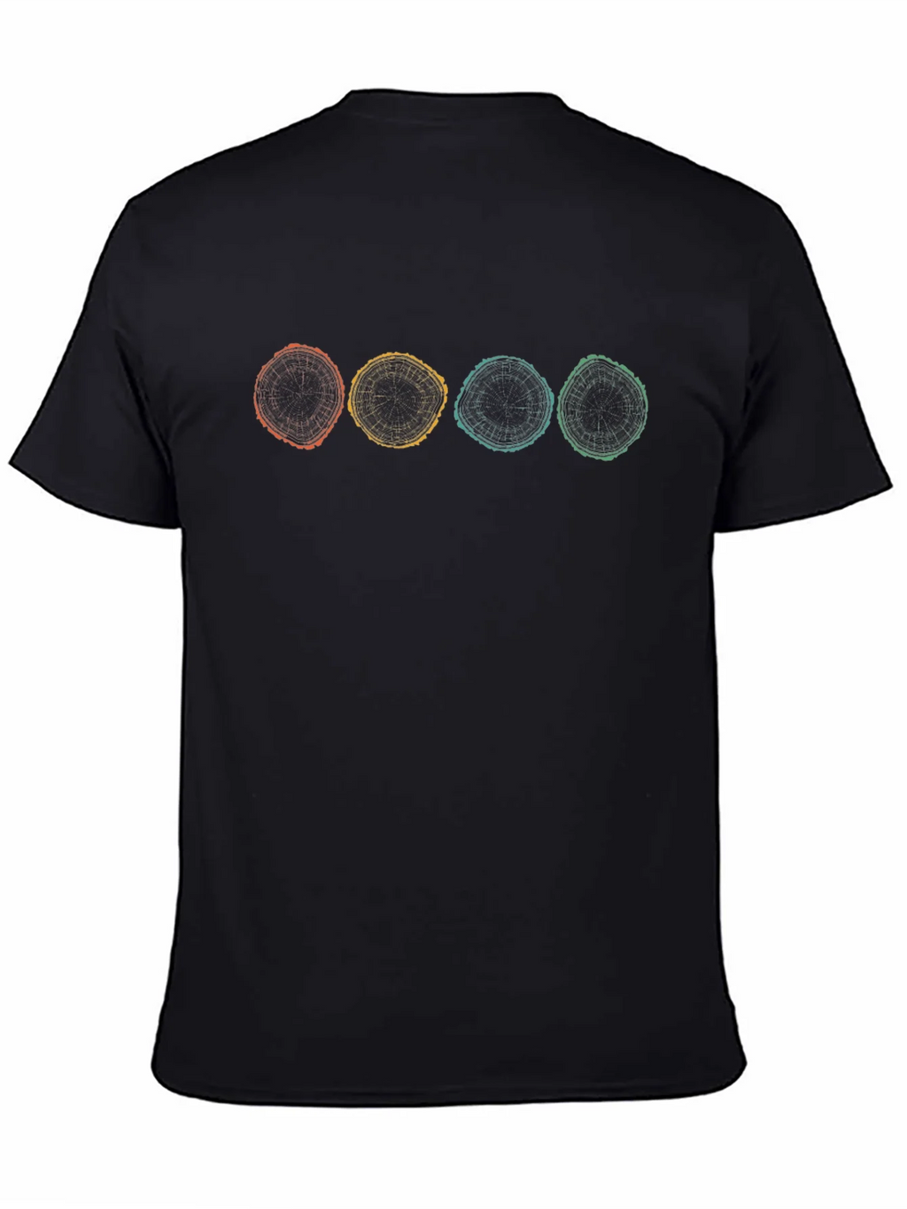 Retro Tree Ring Graphic Tee - Black Cotton Shirt