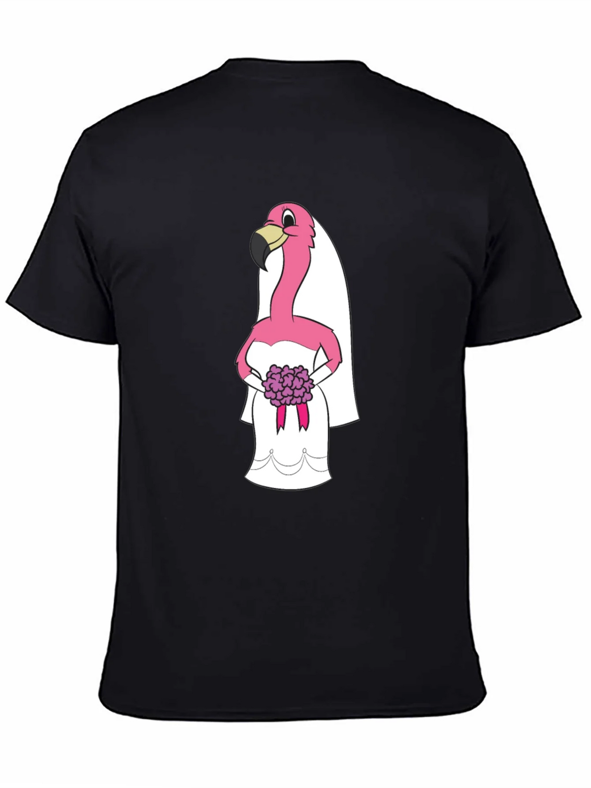 Black T-Shirt with Flamingo Bride Graphic product image 4