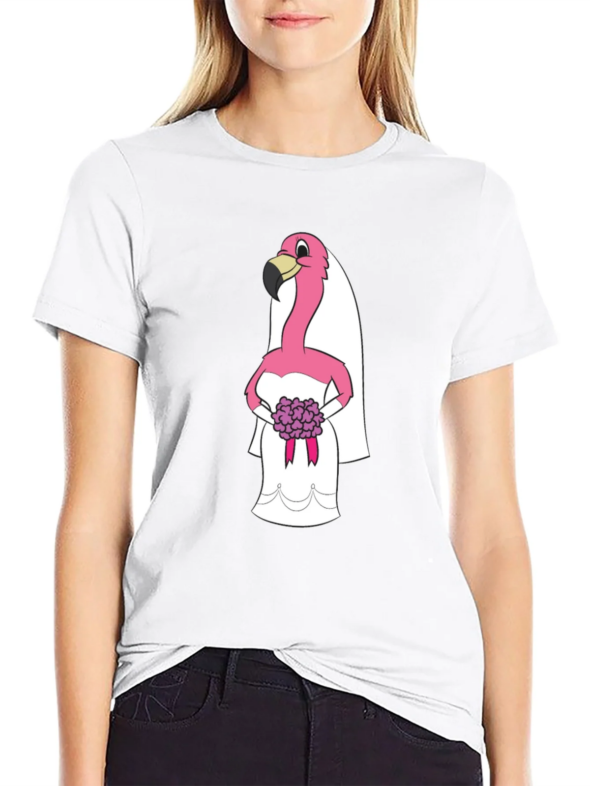 Black T-Shirt with Flamingo Bride Graphic product image 8