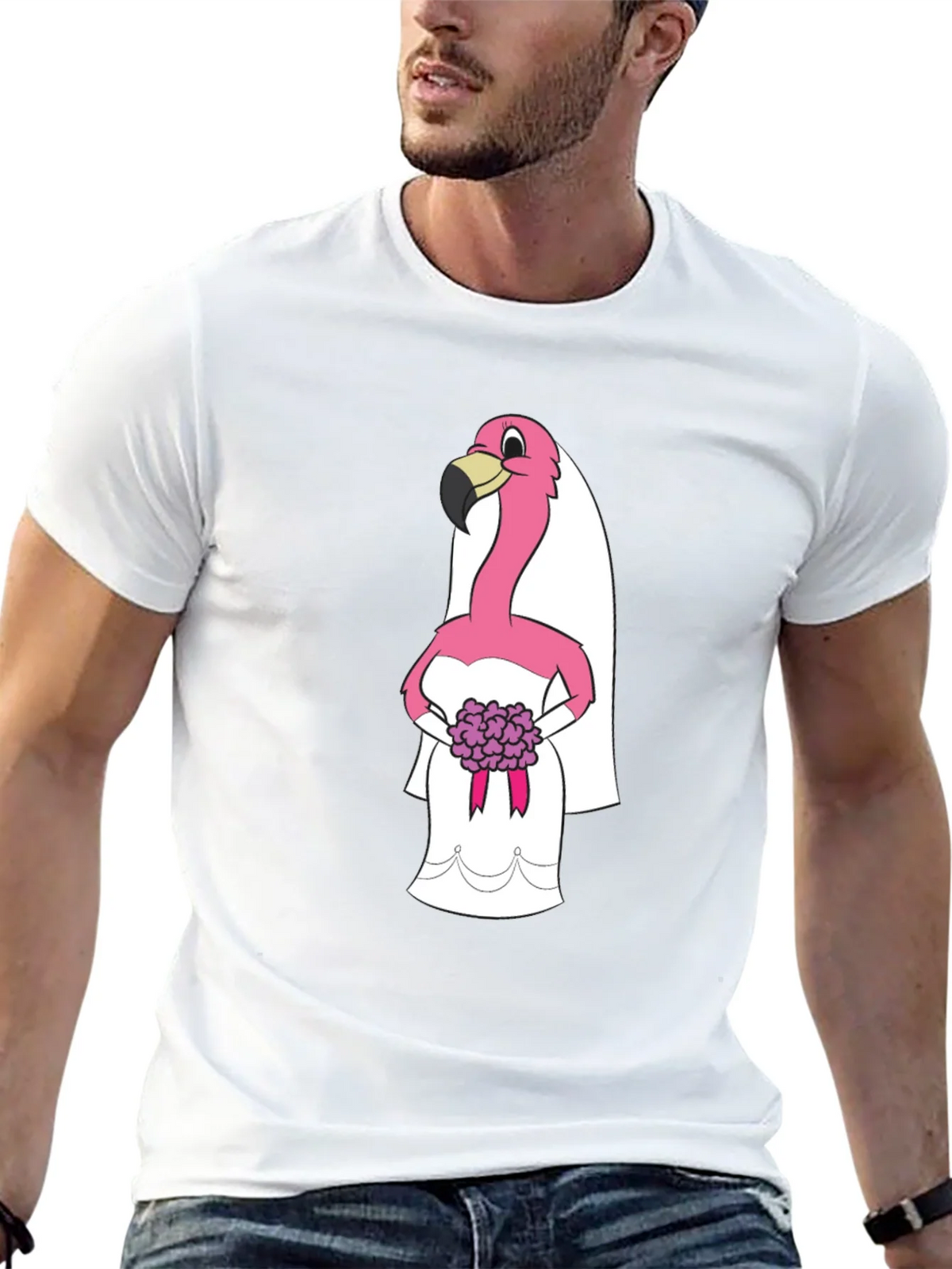 Black T-Shirt with Flamingo Bride Graphic product image 12