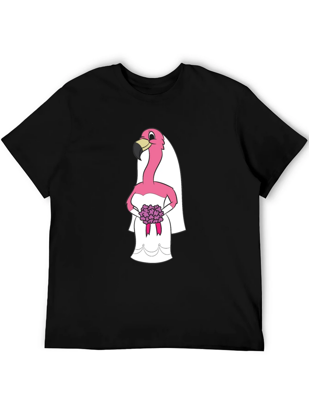 Black T-Shirt with Flamingo Bride Graphic product image 5