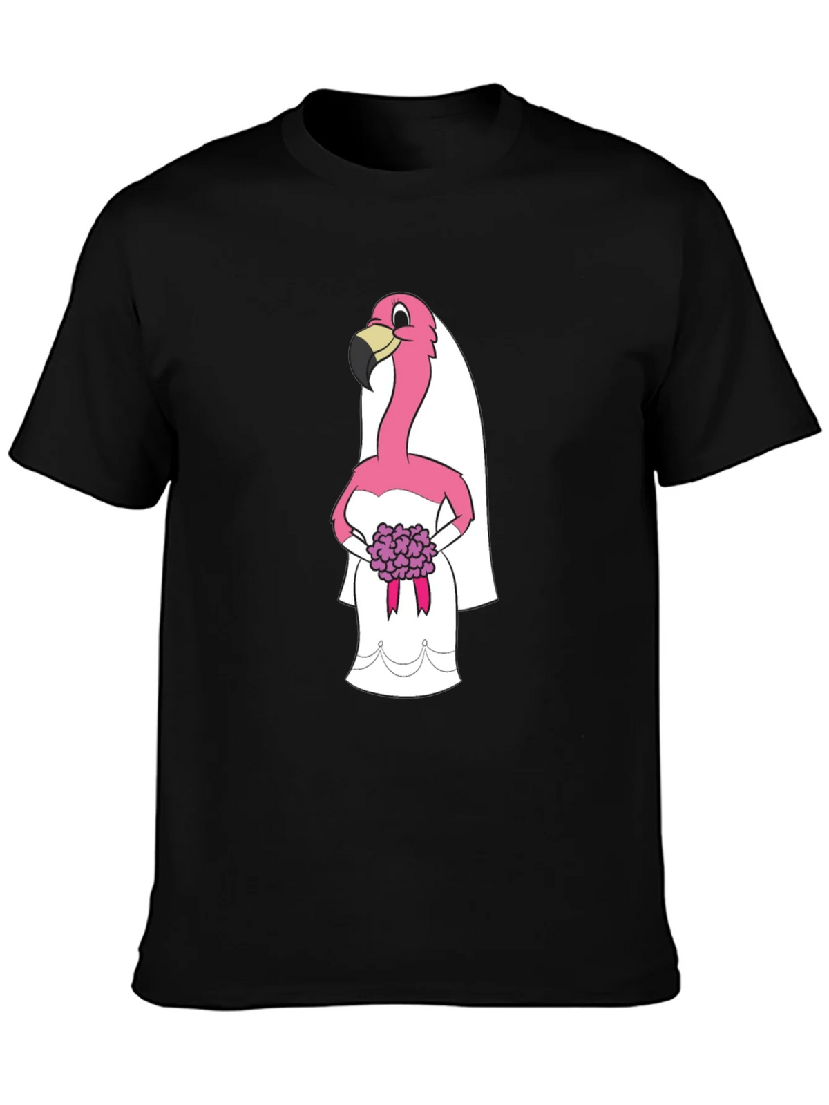 Black T-Shirt with Flamingo Bride Graphic product image 3