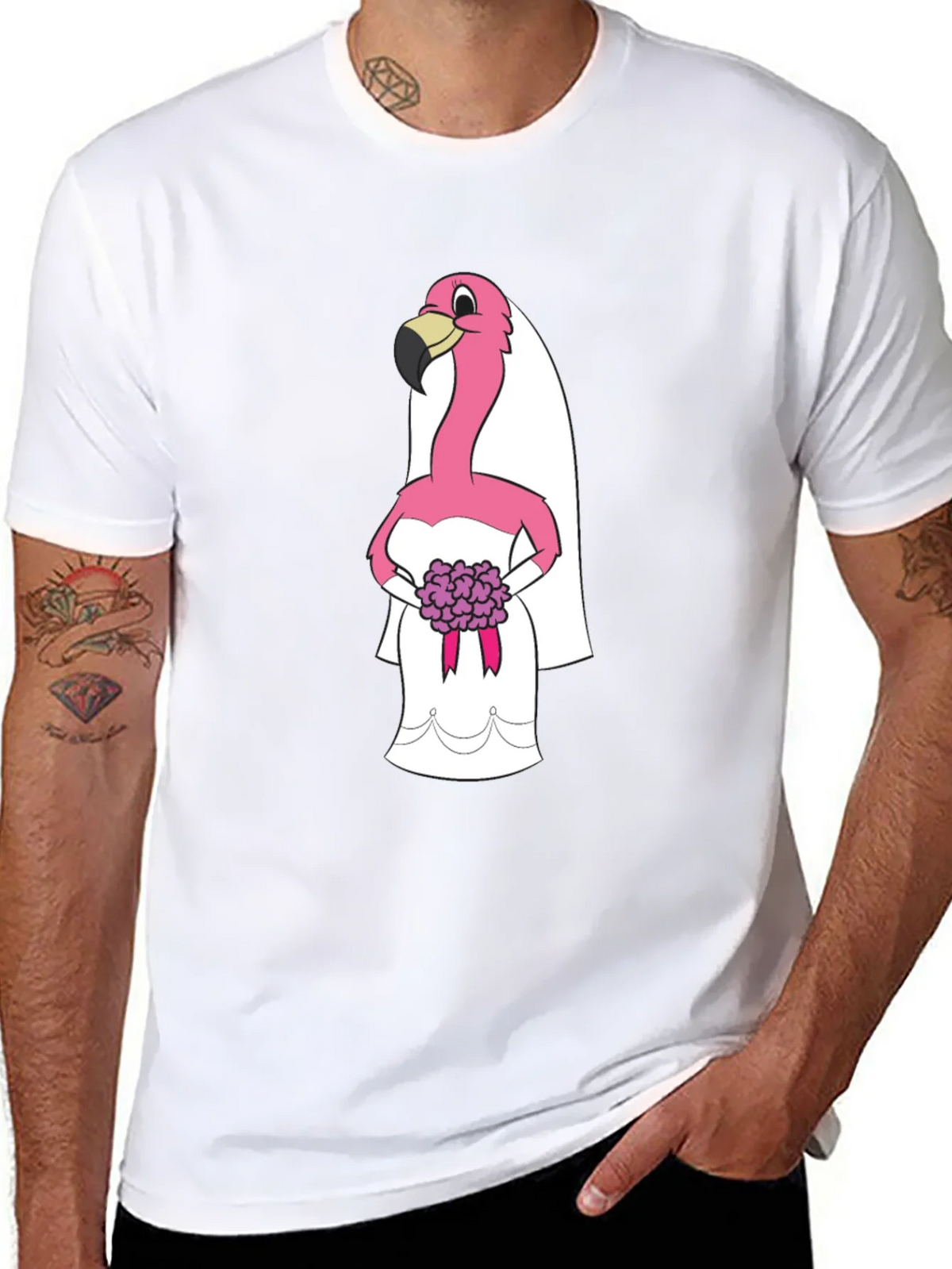 Black T-Shirt with Flamingo Bride Graphic product image 7