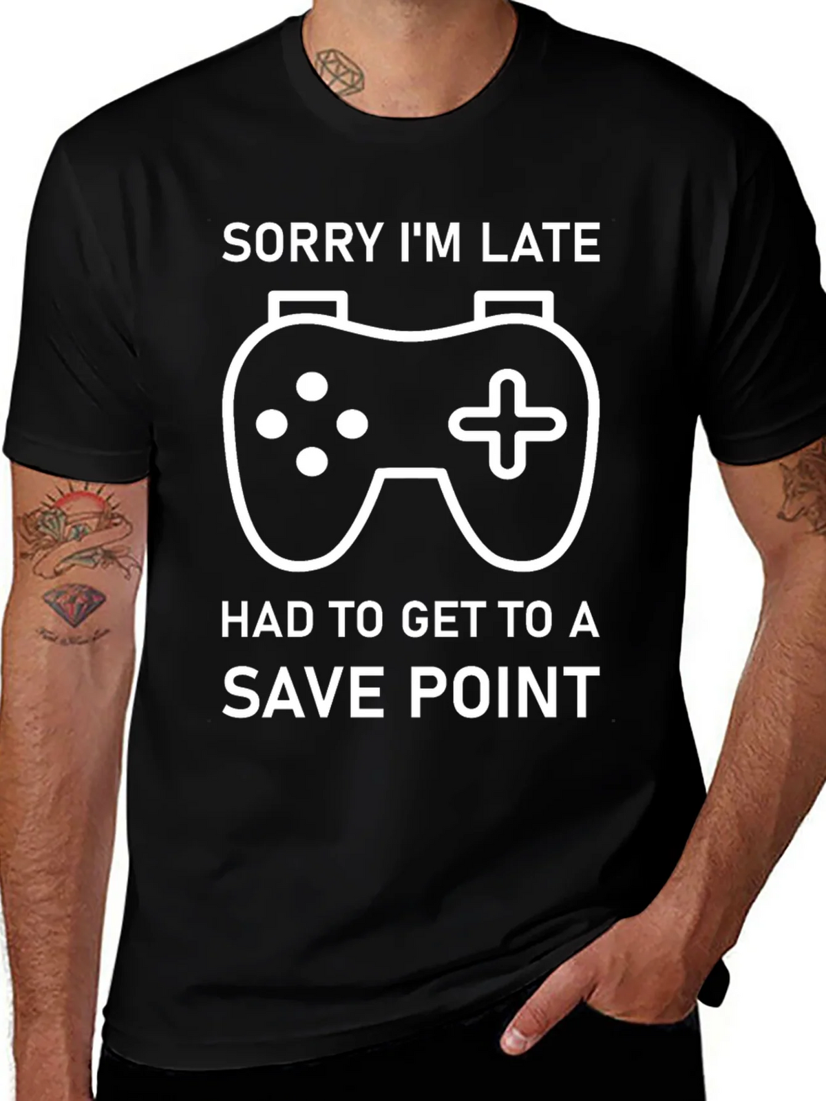 Gamer T-Shirt: Sorry Im Late Save Point Tee product image 1