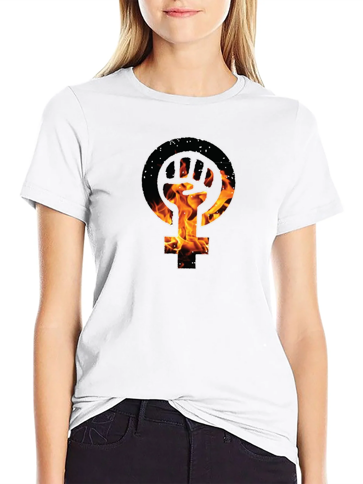 Feminist Fist Fire Black T-Shirt product image 8