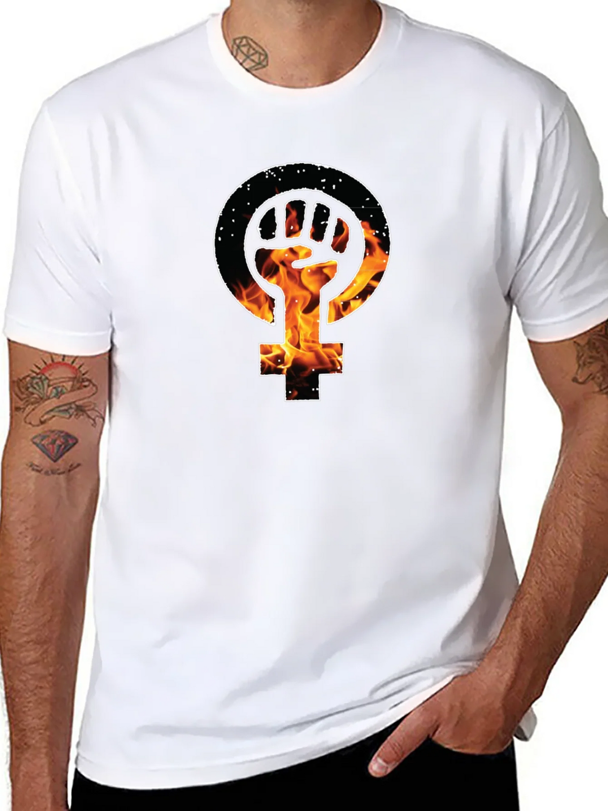 Feminist Fist Fire Black T-Shirt product image 7