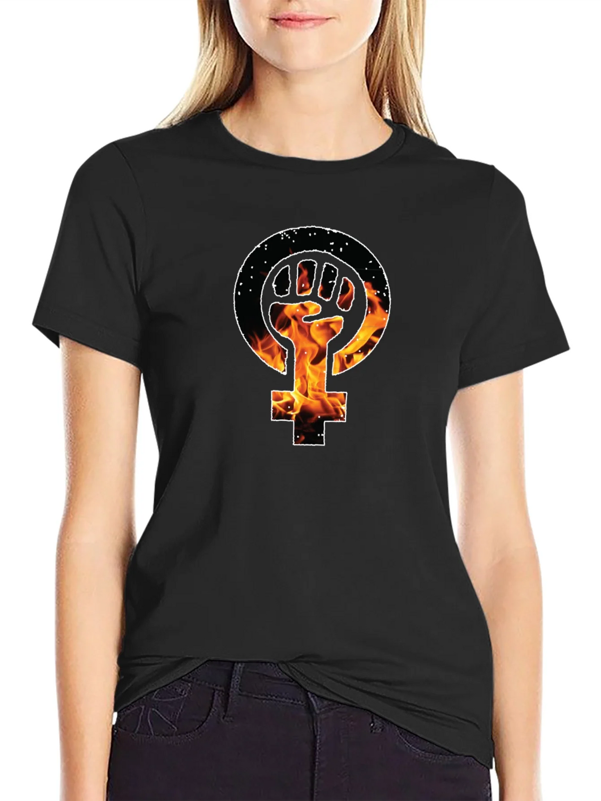 Feminist Fist Fire Black T-Shirt product image 2