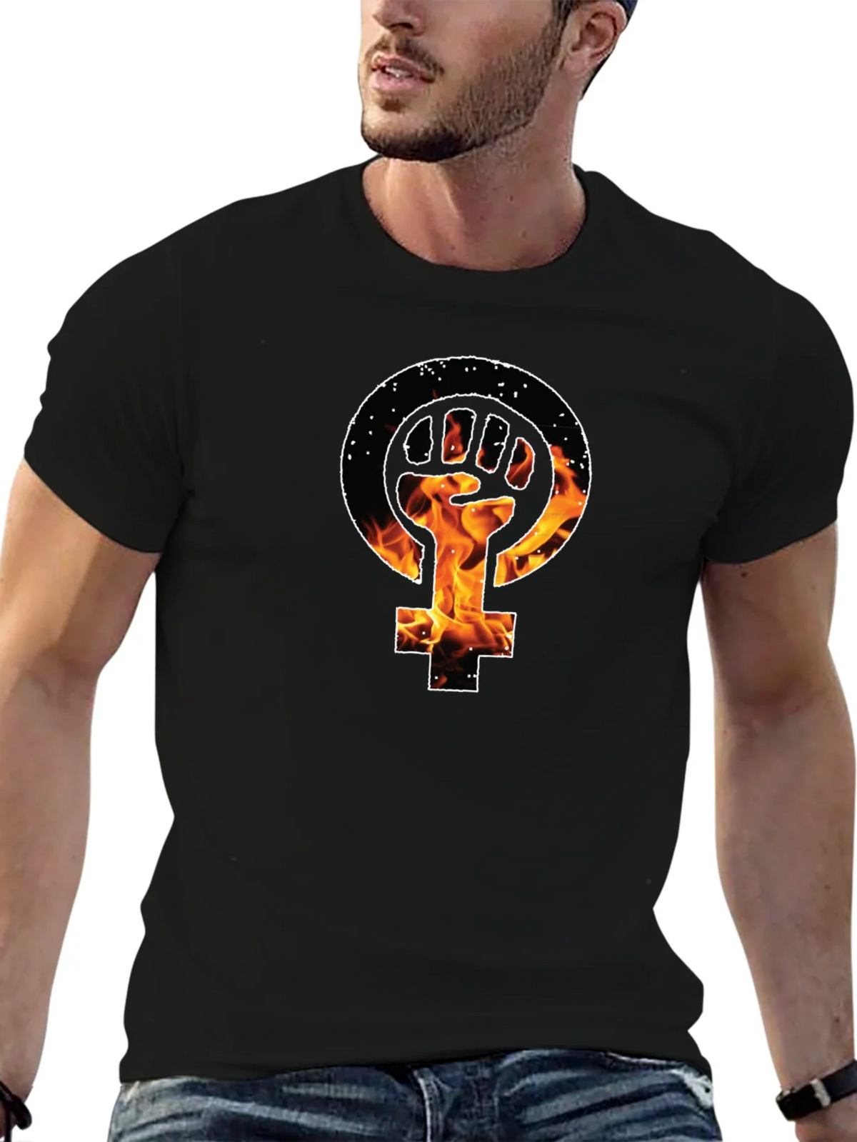 Feminist Fist Fire Black T-Shirt product image 6