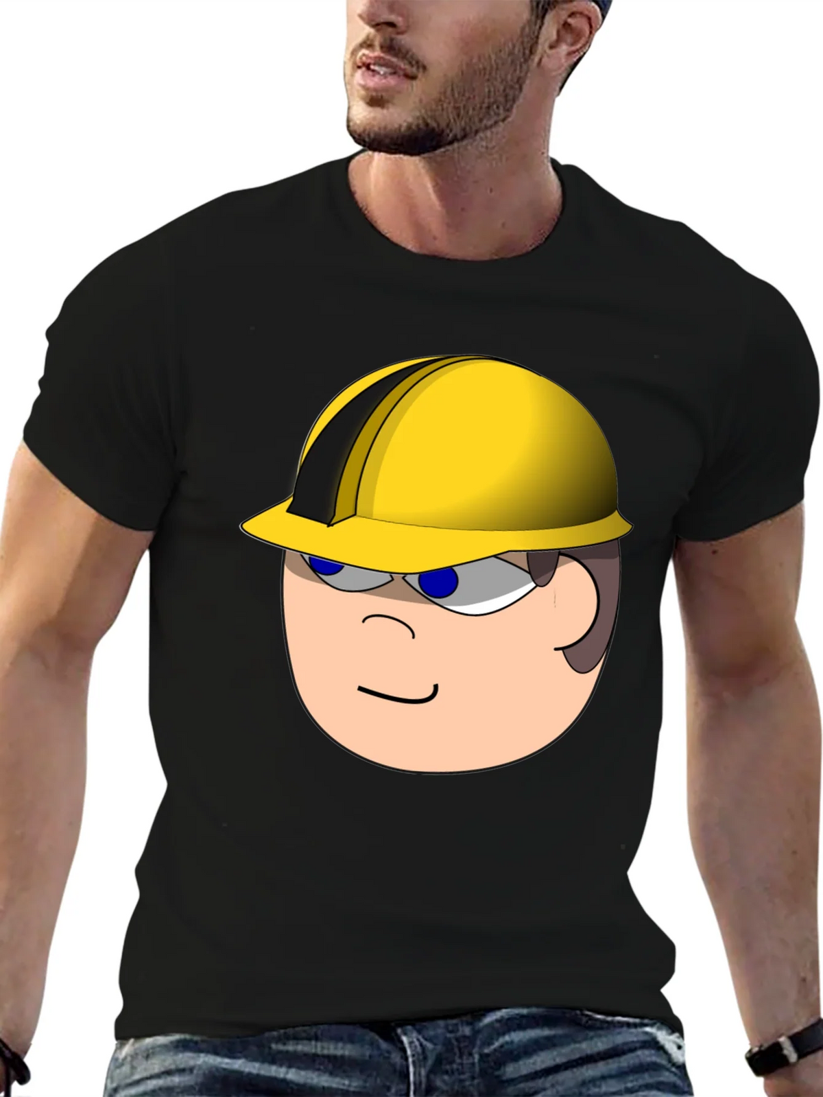 Cartoon Builder T-Shirt - Black Cotton Tee
