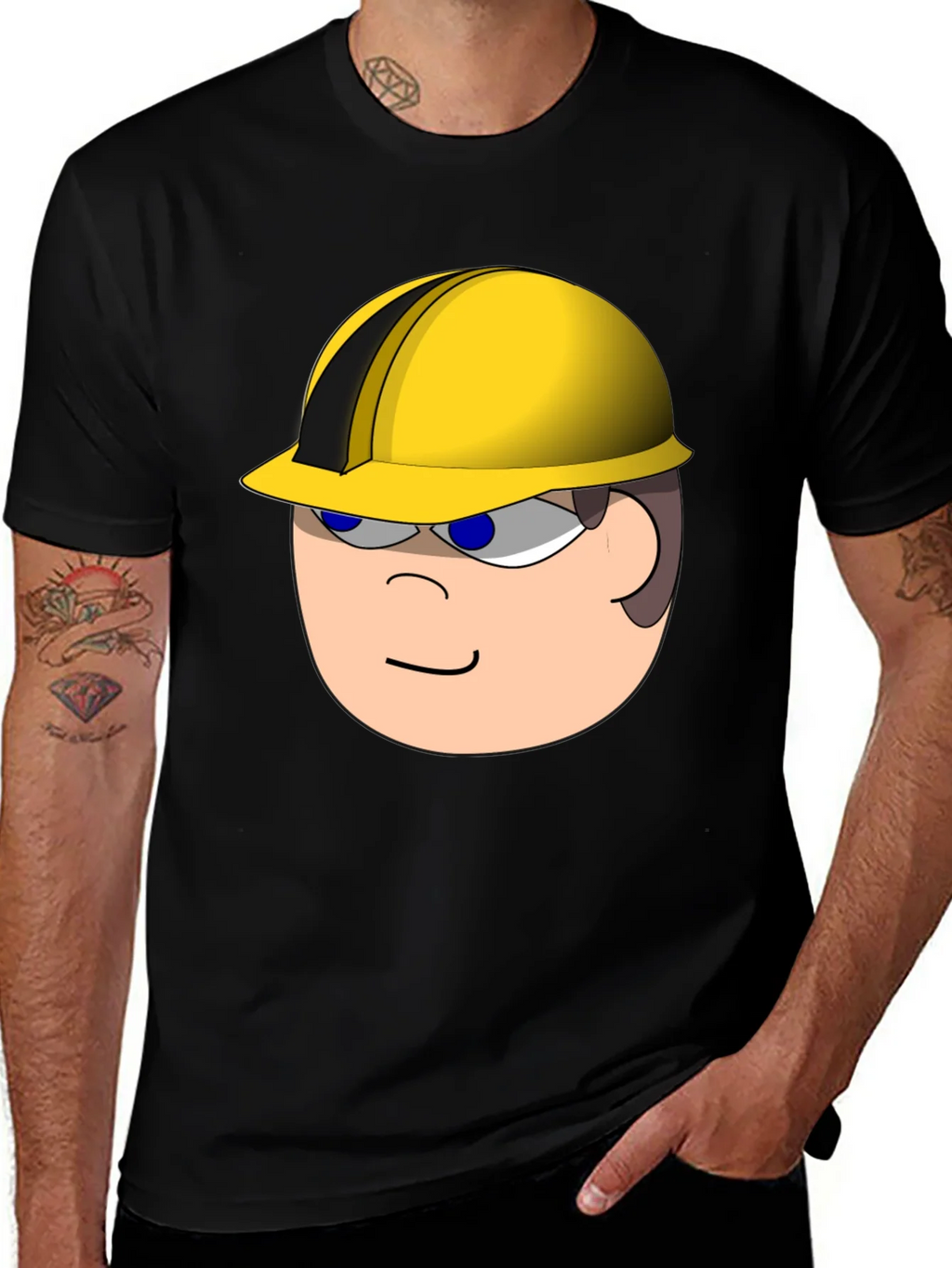 Cartoon Builder T-Shirt - Black Cotton Tee
