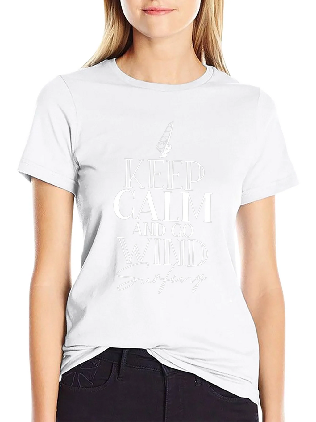 Keep Calm and Go Wind Surfing Black Graphic Tee product image 8