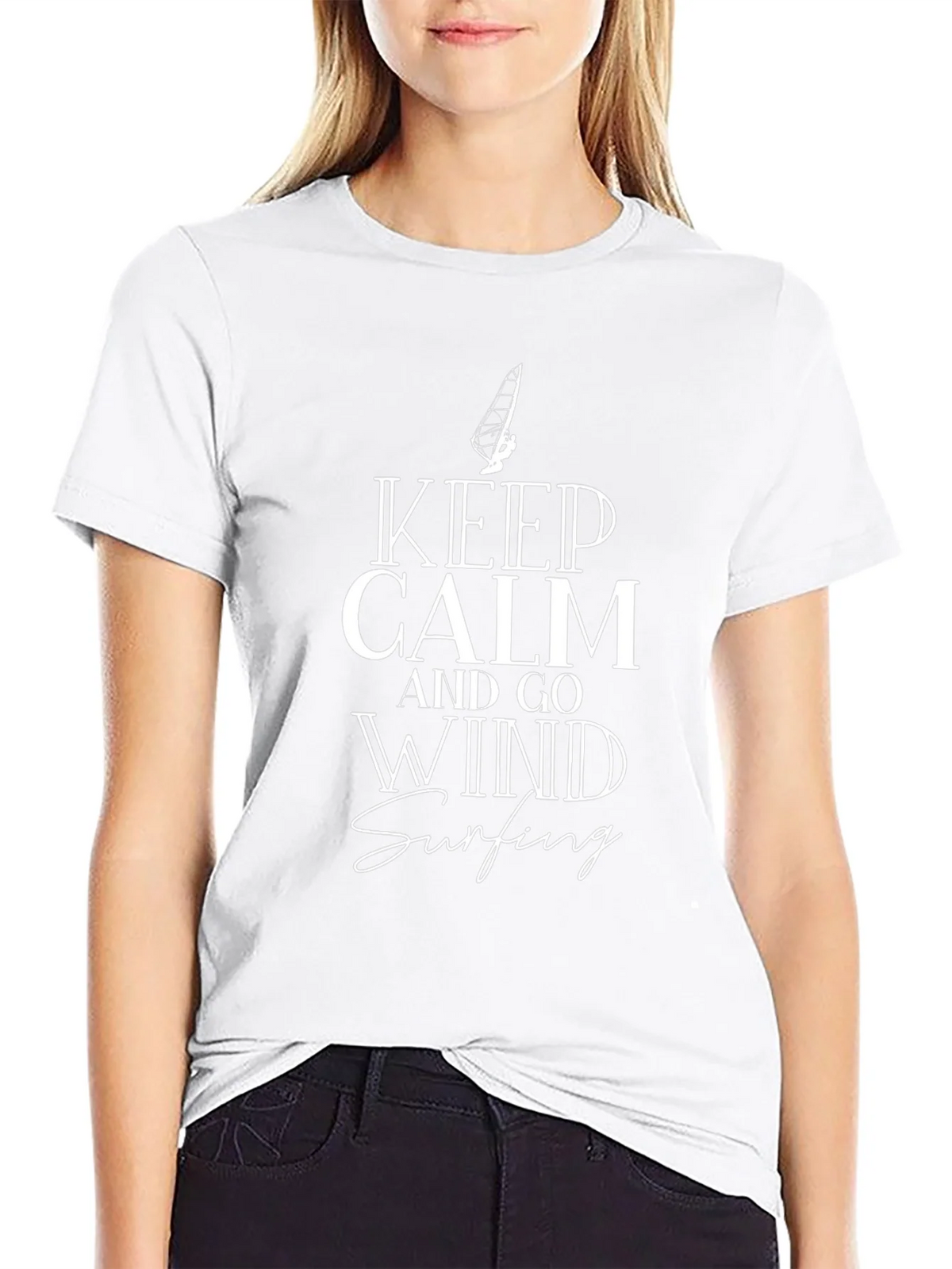 Keep Calm and Go Wind Surfing Black Graphic Tee product image 8