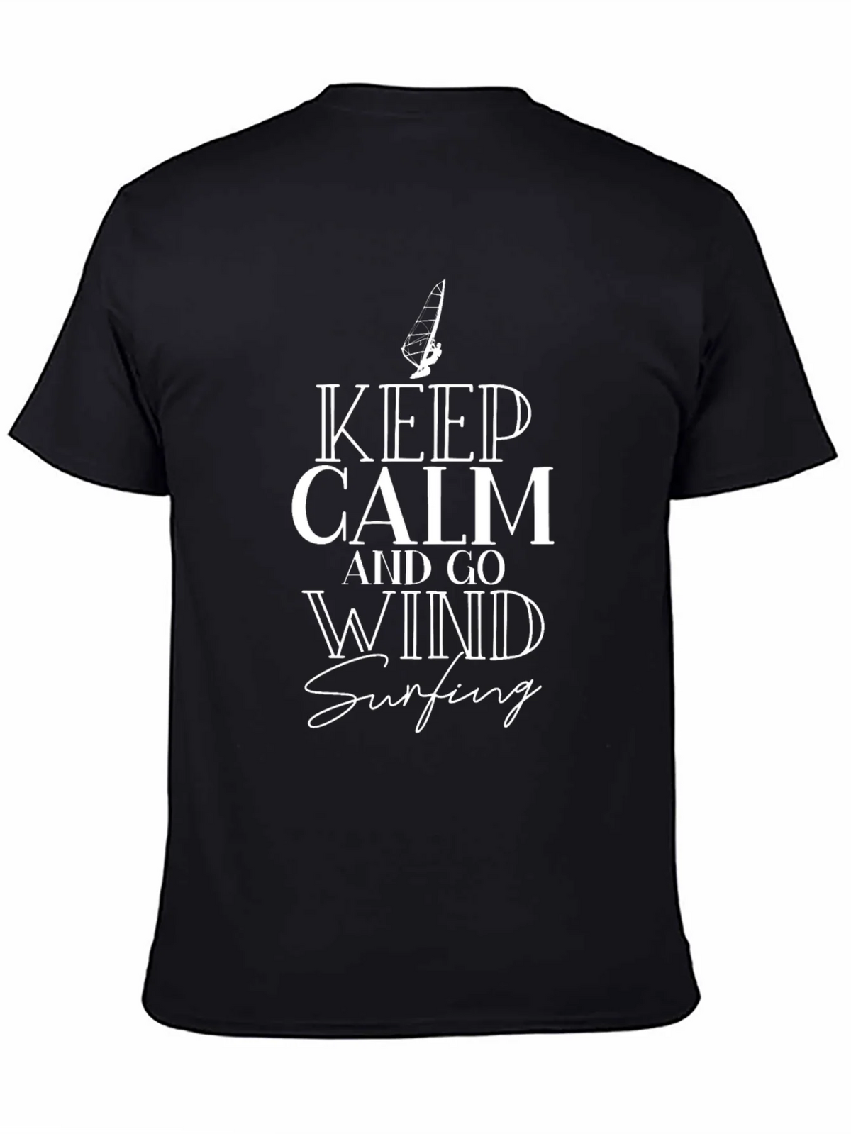 Keep Calm and Go Wind Surfing Black Graphic Tee product image 4