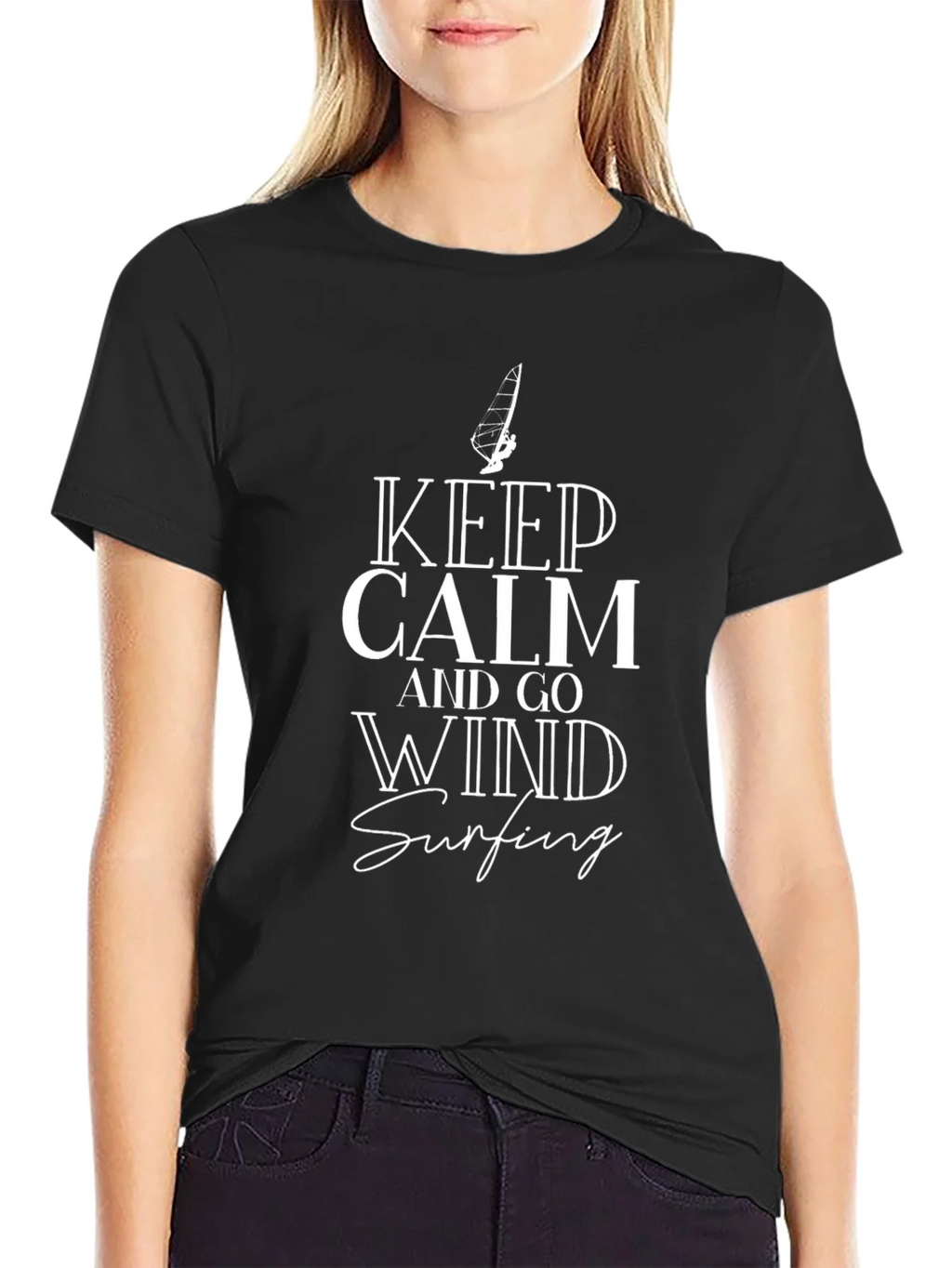 Keep Calm and Go Wind Surfing Black Graphic Tee product image 2