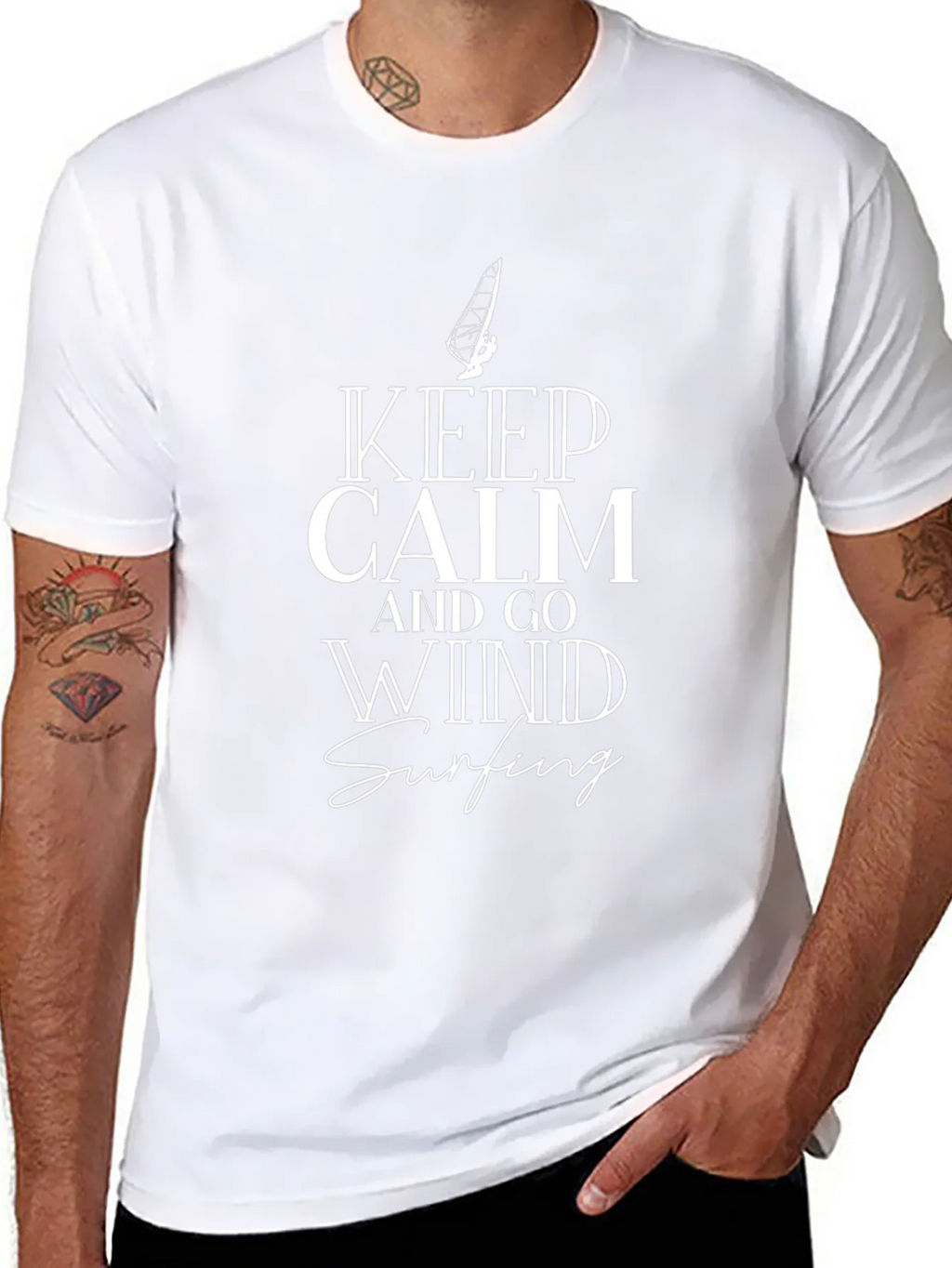 Keep Calm and Go Wind Surfing Black Graphic Tee product image 7