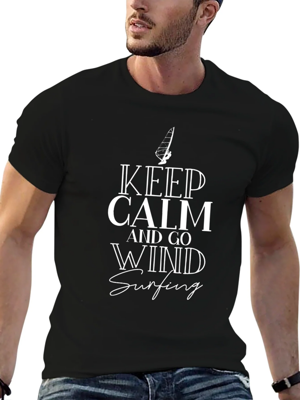 Keep Calm and Go Wind Surfing Black Graphic Tee product image 6