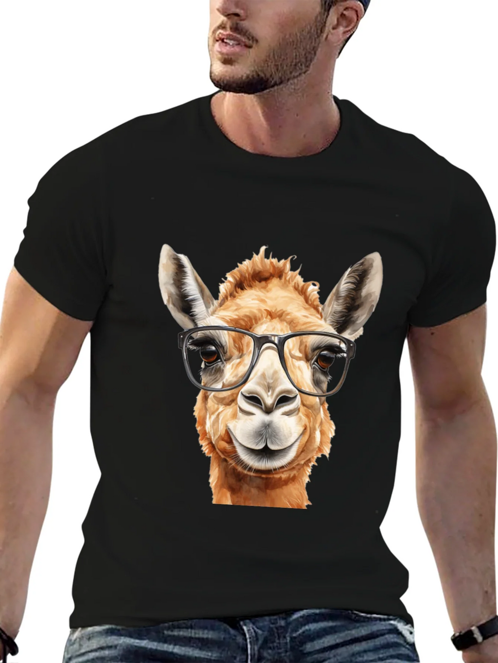 Llama with Glasses Black T-Shirt product image 6