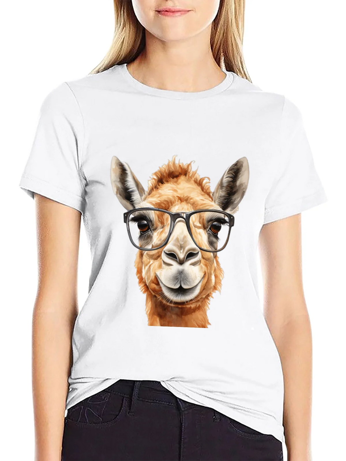 Llama with Glasses Black T-Shirt product image 8