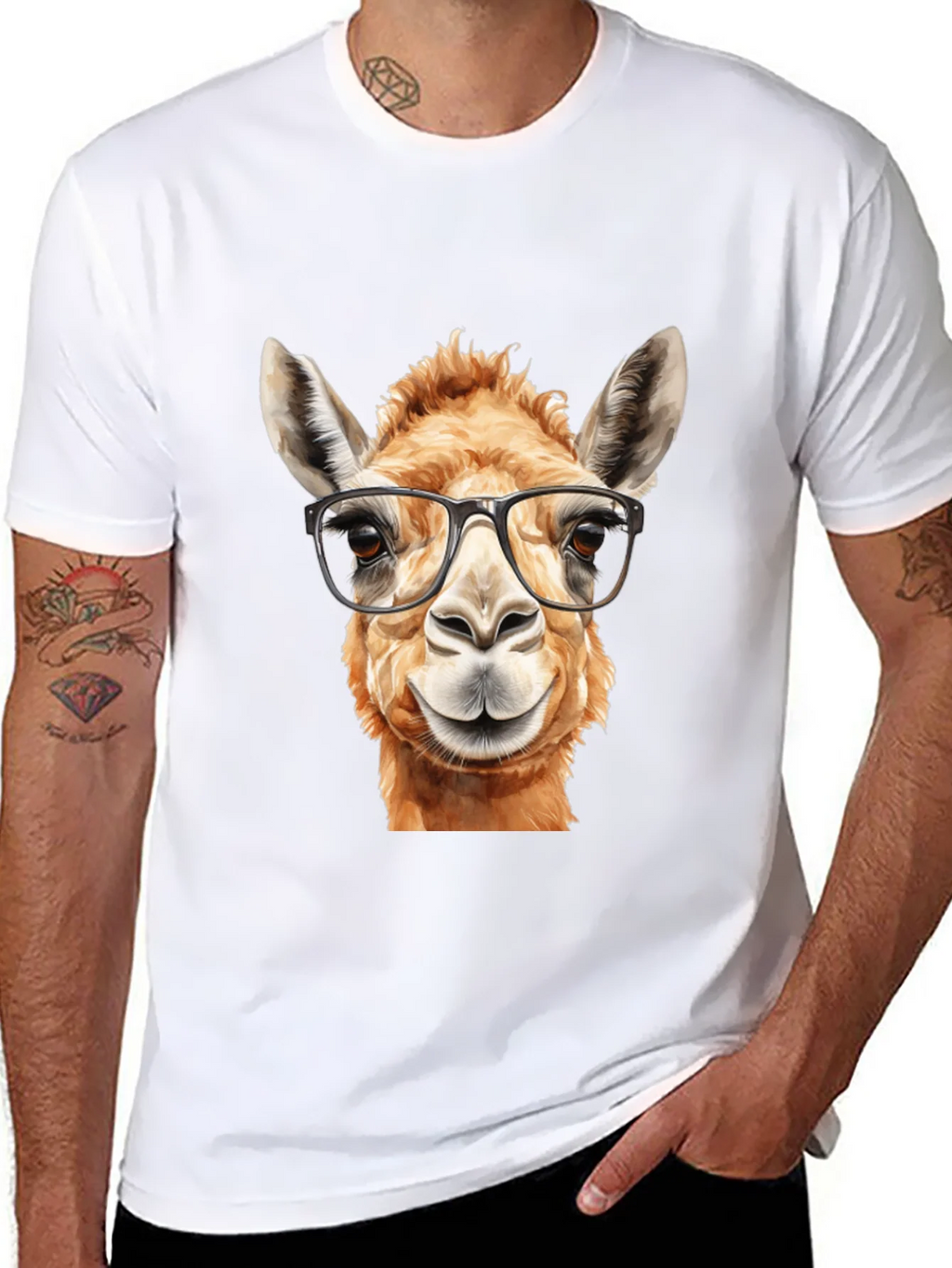 Llama with Glasses Black T-Shirt product image 7