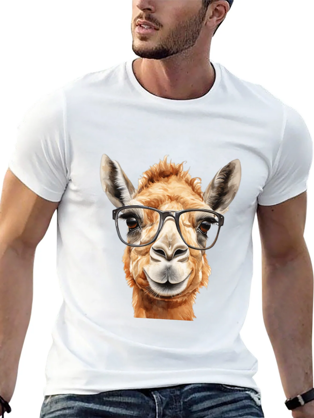 Llama with Glasses Black T-Shirt product image 12