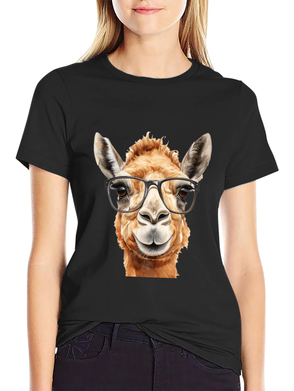 Llama with Glasses Black T-Shirt product image 2