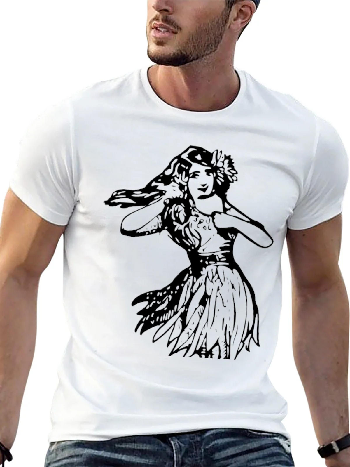 Vintage Hula Girl Graphic Tee - Black Cotton T-Shirt product image 12