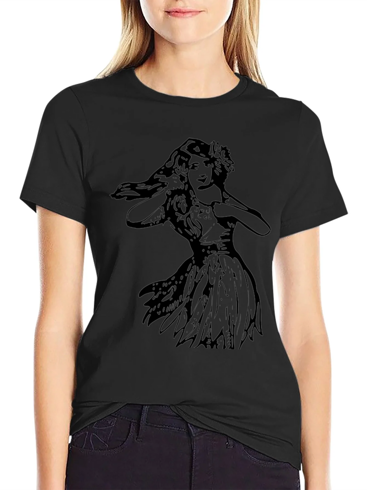 Vintage Hula Girl Graphic Tee - Black Cotton T-Shirt product image 2