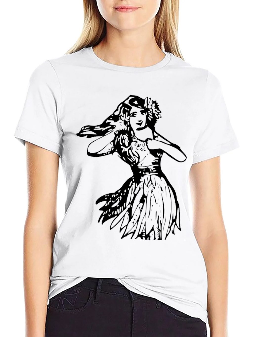 Vintage Hula Girl Graphic Tee - Black Cotton T-Shirt product image 8