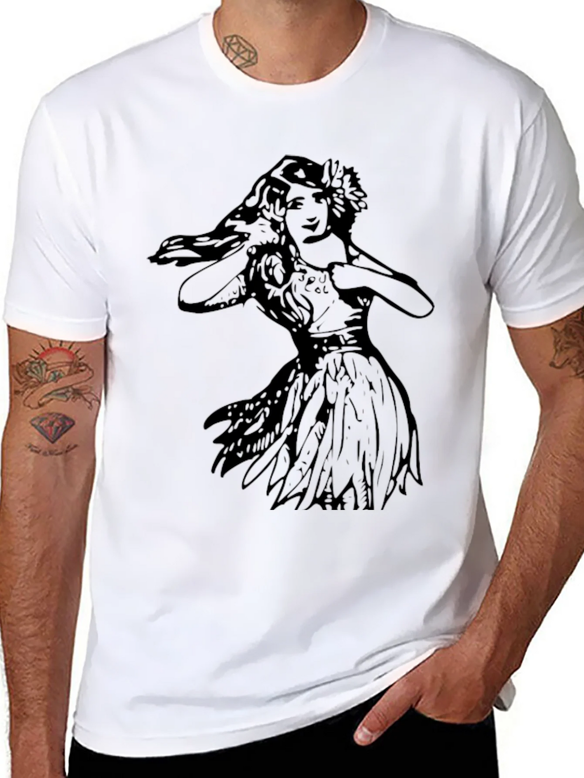 Vintage Hula Girl Graphic Tee - Black Cotton T-Shirt product image 7