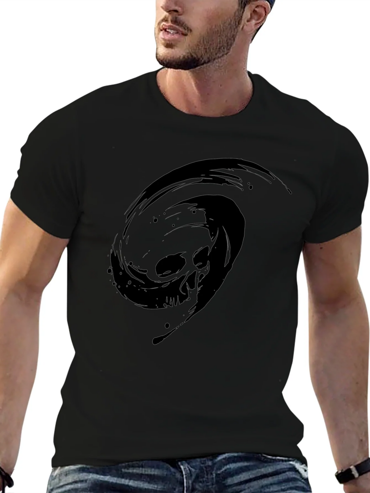 Black T-Shirt with Skull Vortex Design product image 6