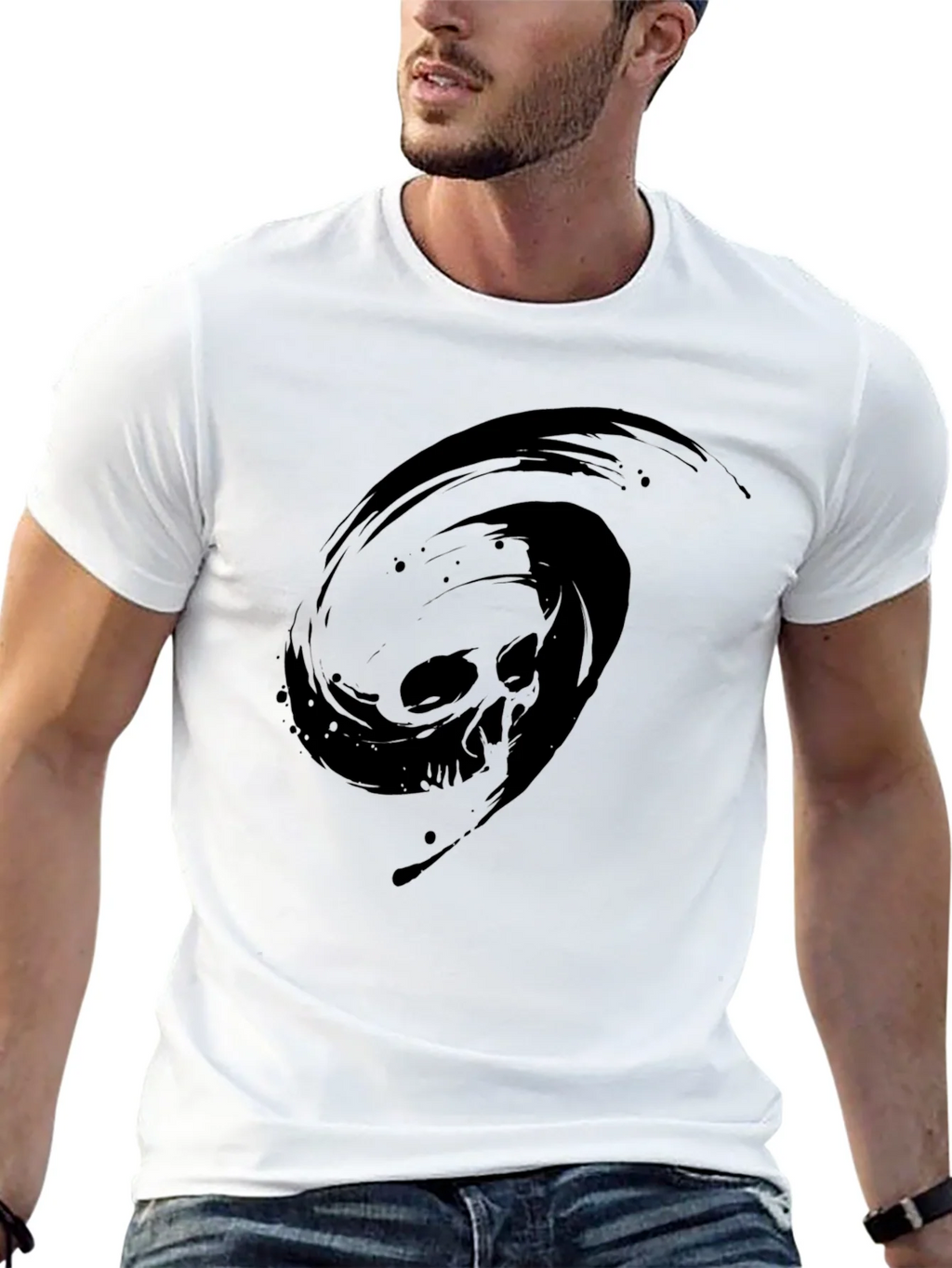 Black T-Shirt with Skull Vortex Design product image 12