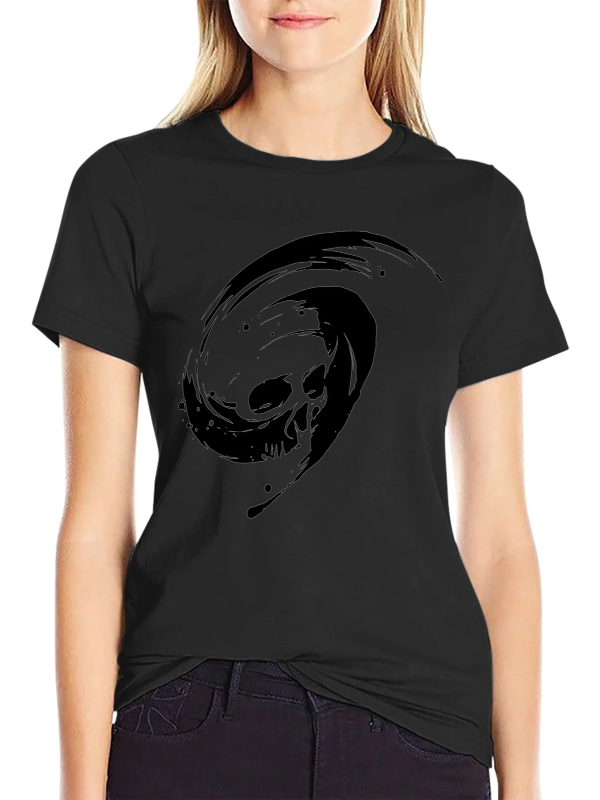 Black T-Shirt with Skull Vortex Design product image 2