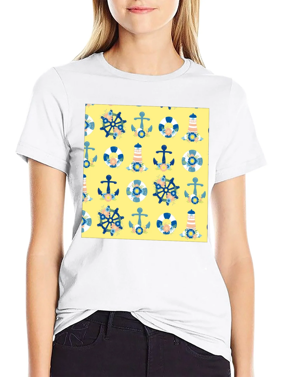 Nautical Pattern T-Shirt - Anchor Wheel Life Preserver product image 8