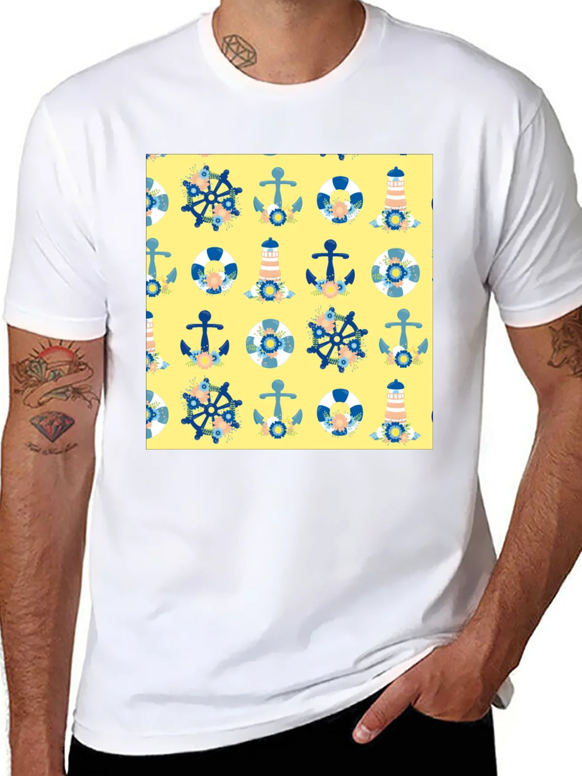 Nautical Pattern T-Shirt - Anchor Wheel Life Preserver product image 7