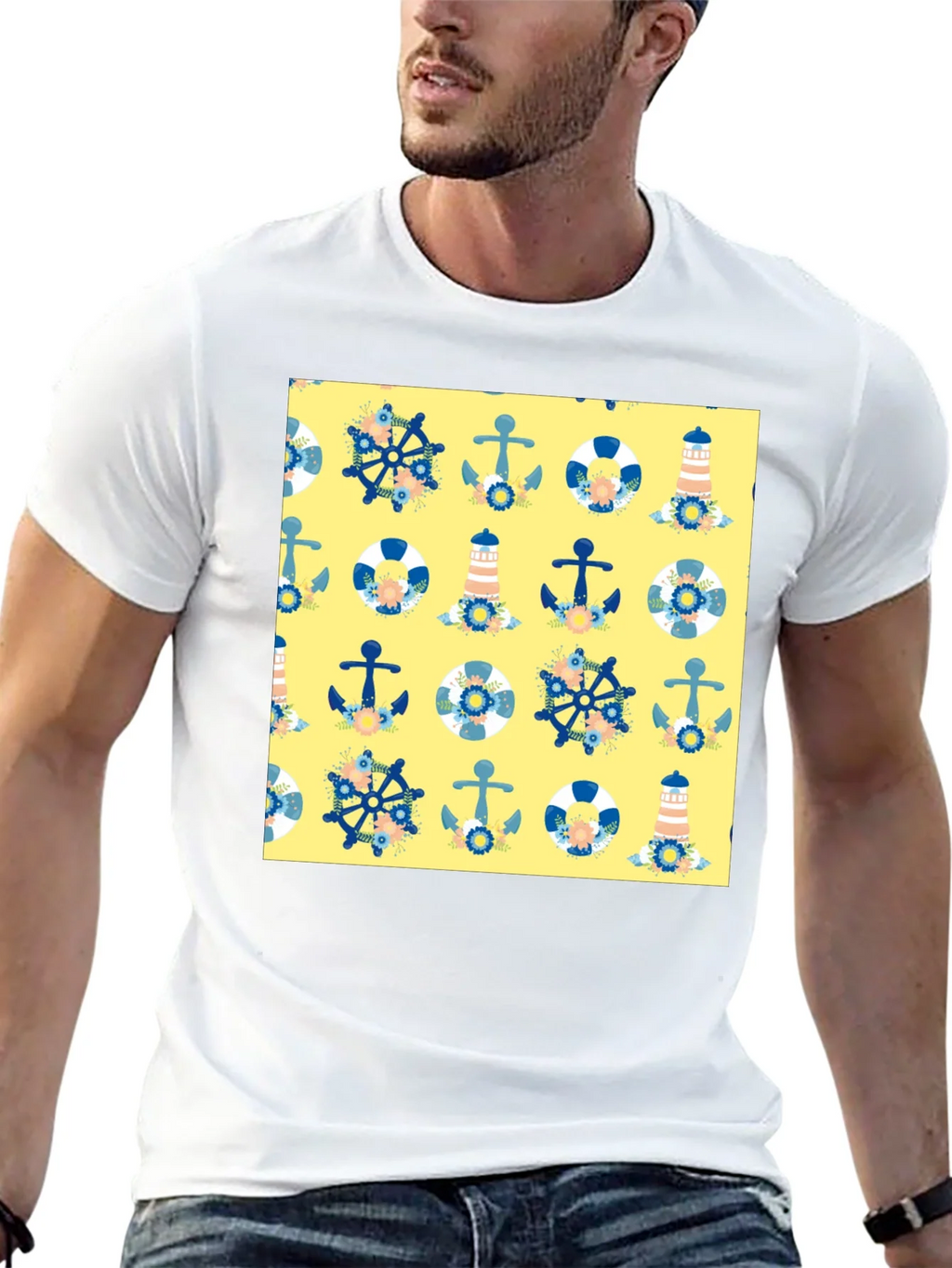 Nautical Pattern T-Shirt - Anchor Wheel Life Preserver product image 12