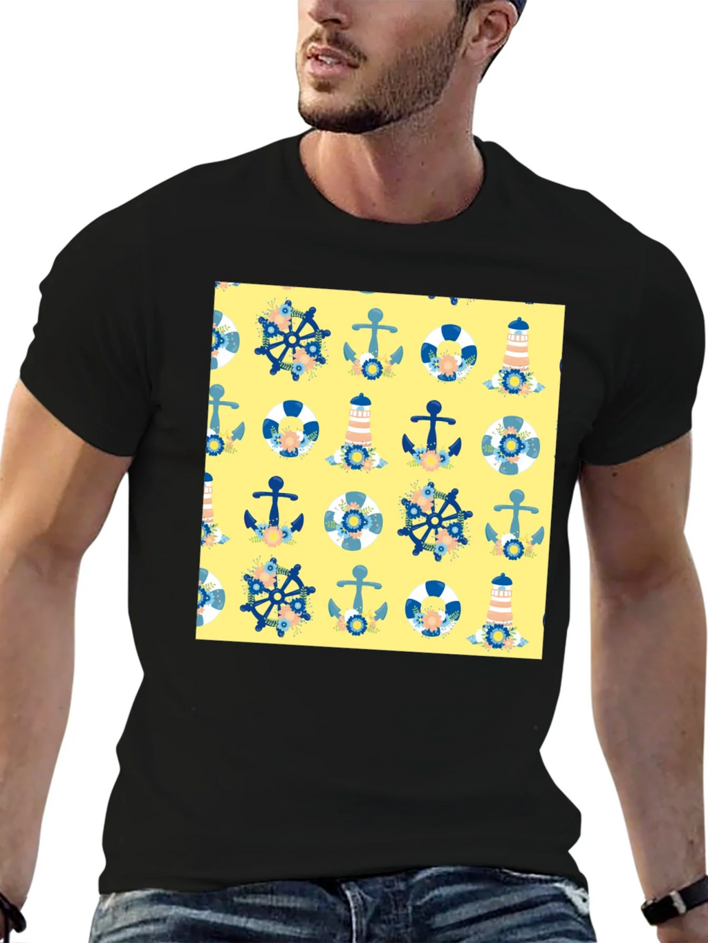 Nautical Pattern T-Shirt - Anchor Wheel Life Preserver product image 6