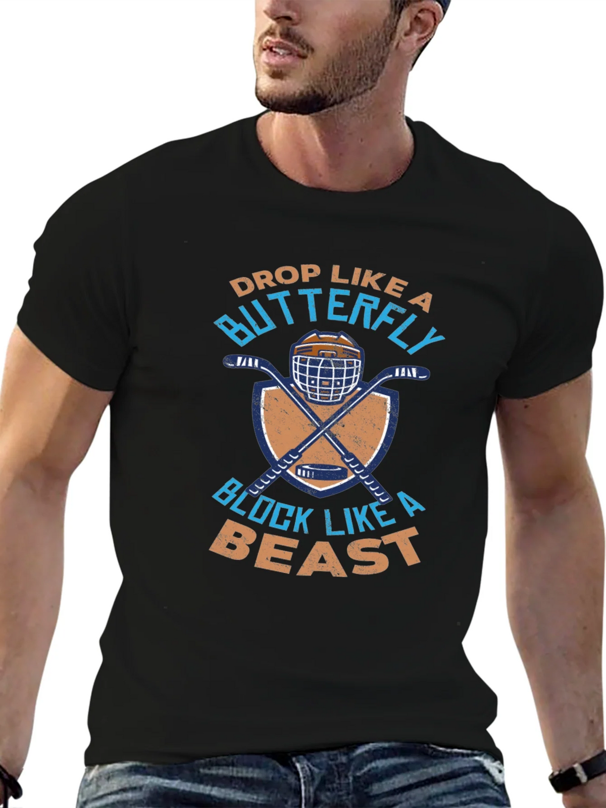 Hockey Goalie T-Shirt: Drop Like a Butterfly Block a Beast product image 2