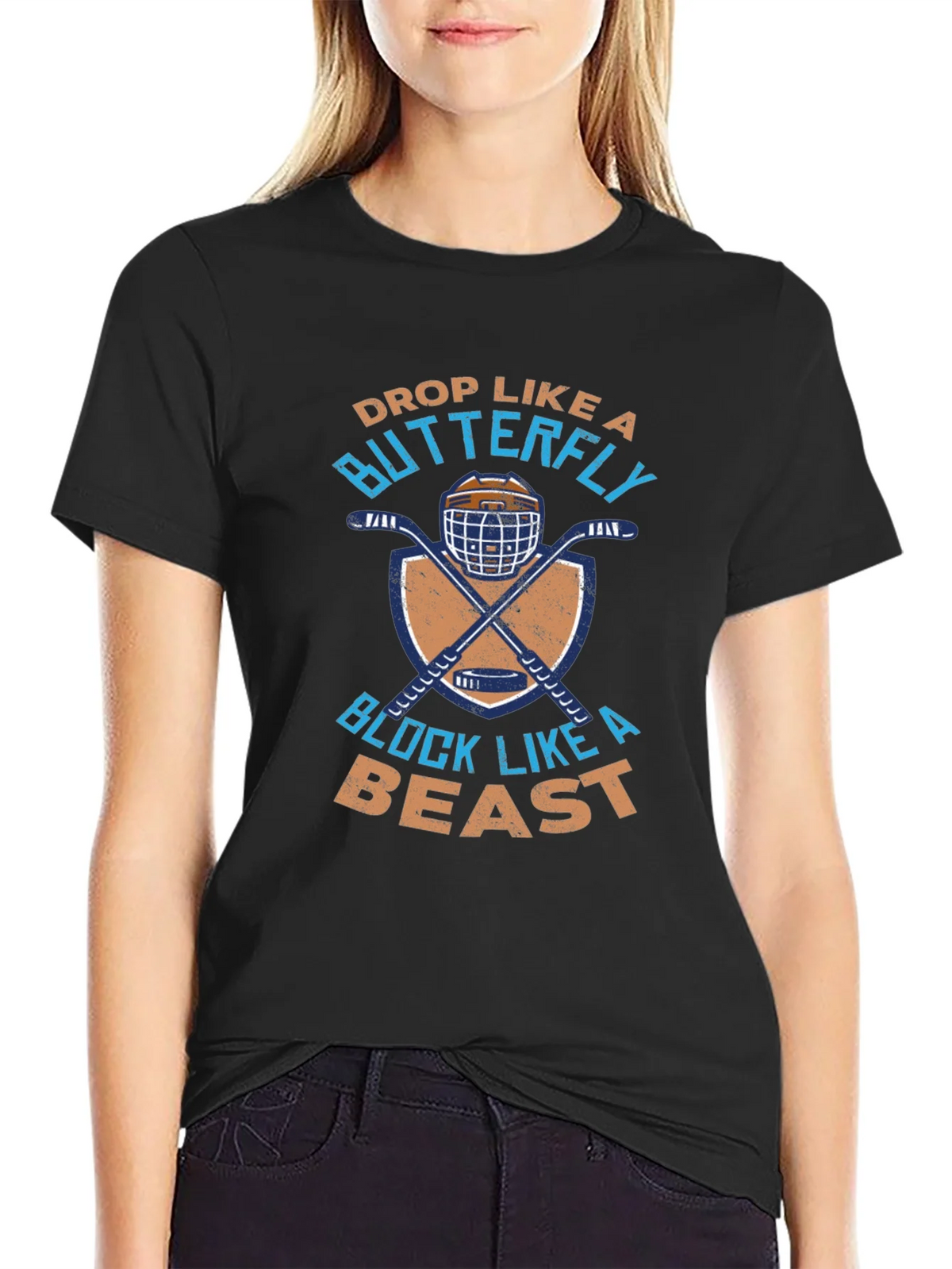 Hockey Goalie T-Shirt: Drop Like a Butterfly Block a Beast product image 1