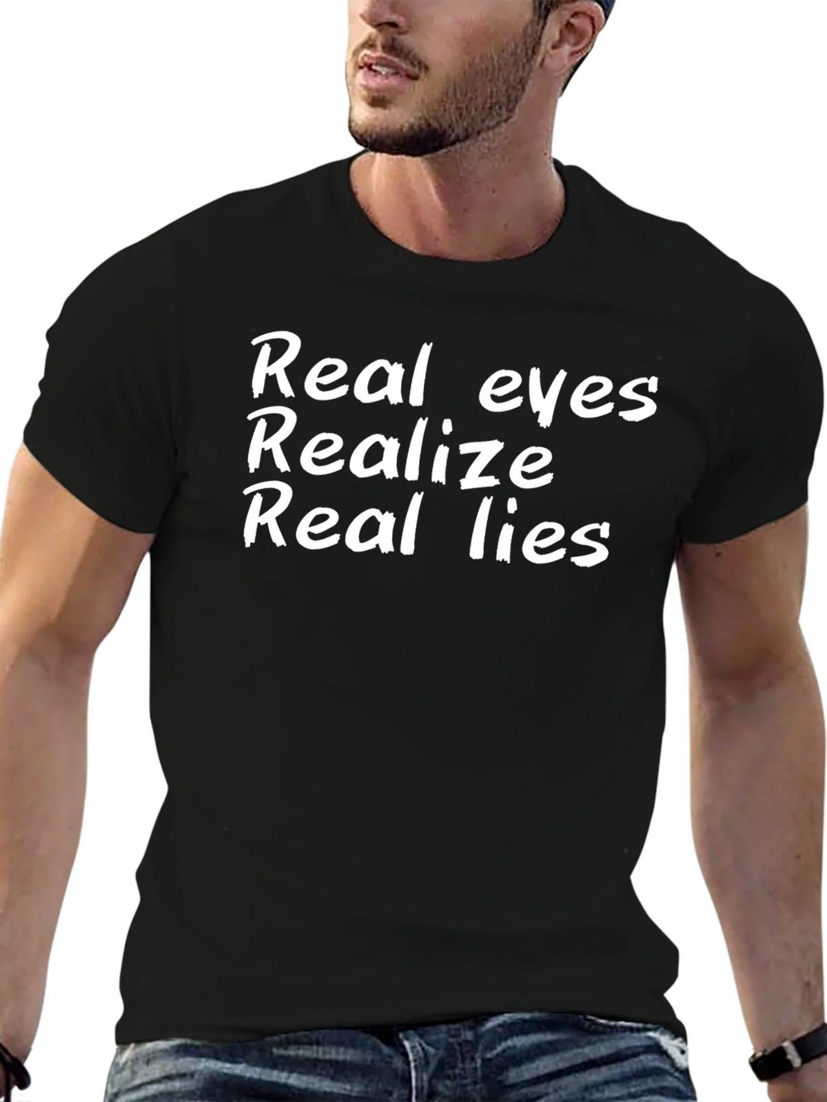 Real Eyes Realize Lies Black T-Shirt product image 6
