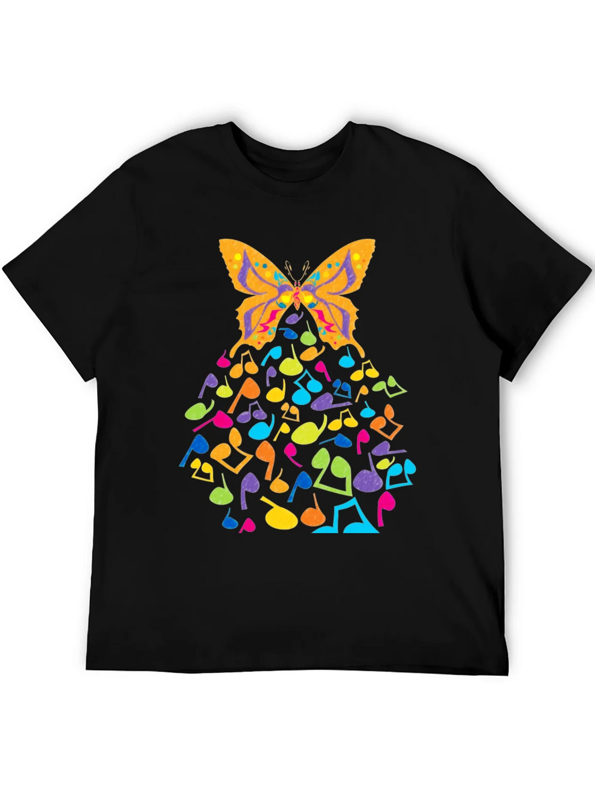 Butterfly Music Notes Graphic Black T-Shirt product image 5
