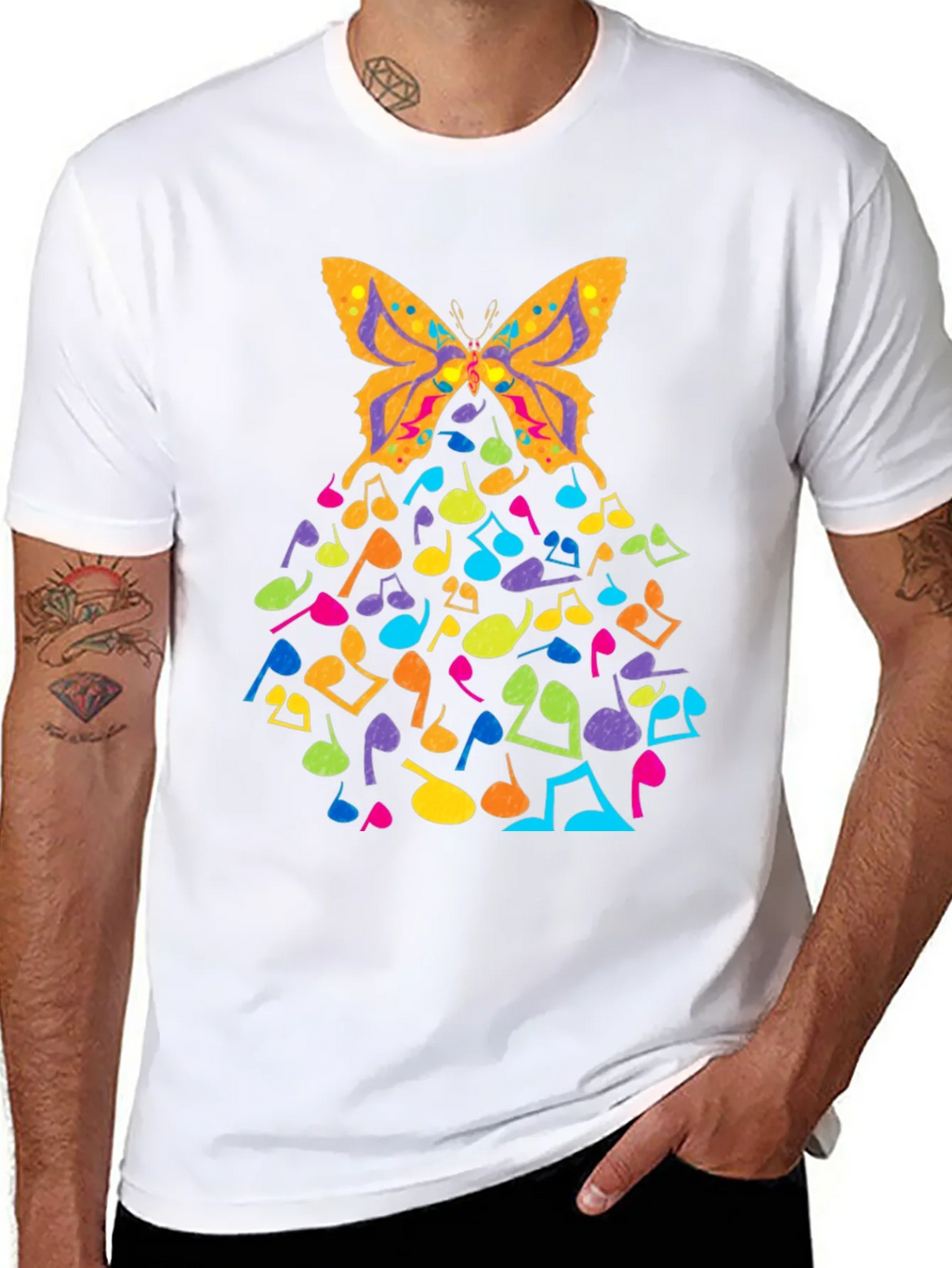 Butterfly Music Notes Graphic Black T-Shirt product image 7