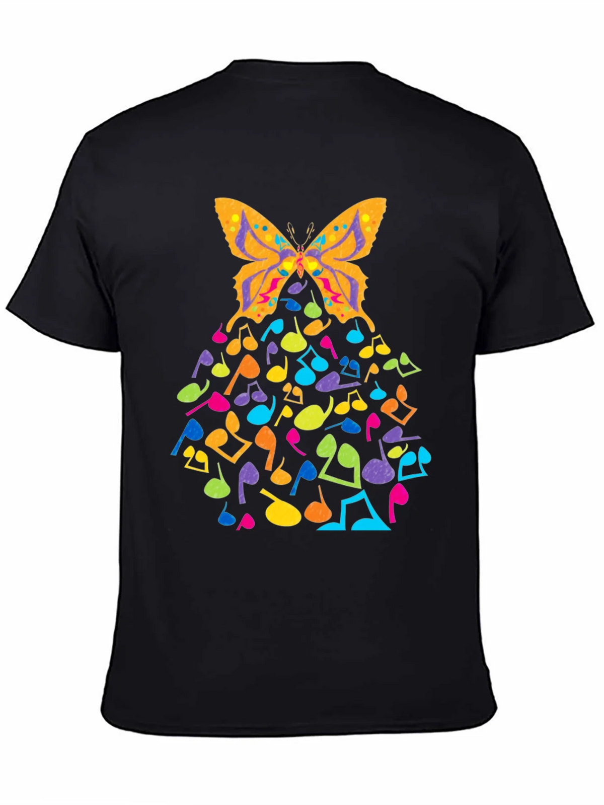 Butterfly Music Notes Graphic Black T-Shirt product image 4