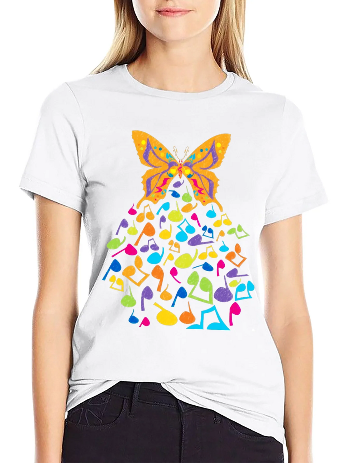 Butterfly Music Notes Graphic Black T-Shirt product image 8