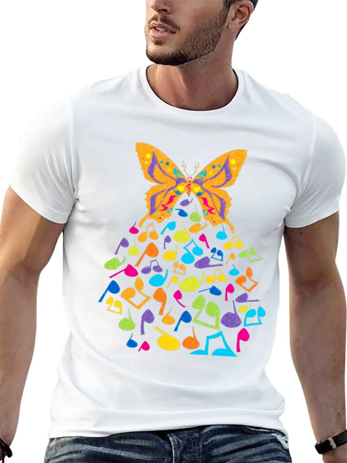 Butterfly Music Notes Graphic Black T-Shirt product image 12