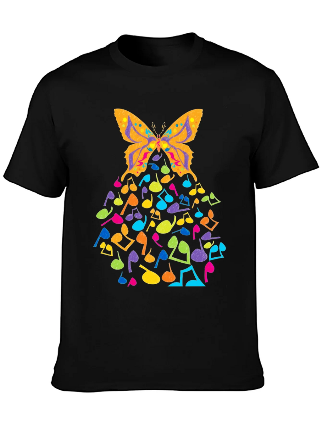 Butterfly Music Notes Graphic Black T-Shirt product image 3